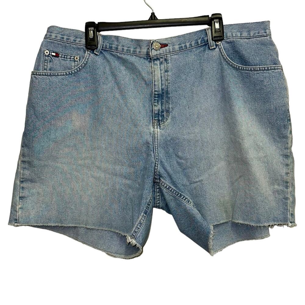 Vintage Tommy Hilfiger Denim Boyfriend Shorts Size 20 Flag Logo Cutoff Indigo